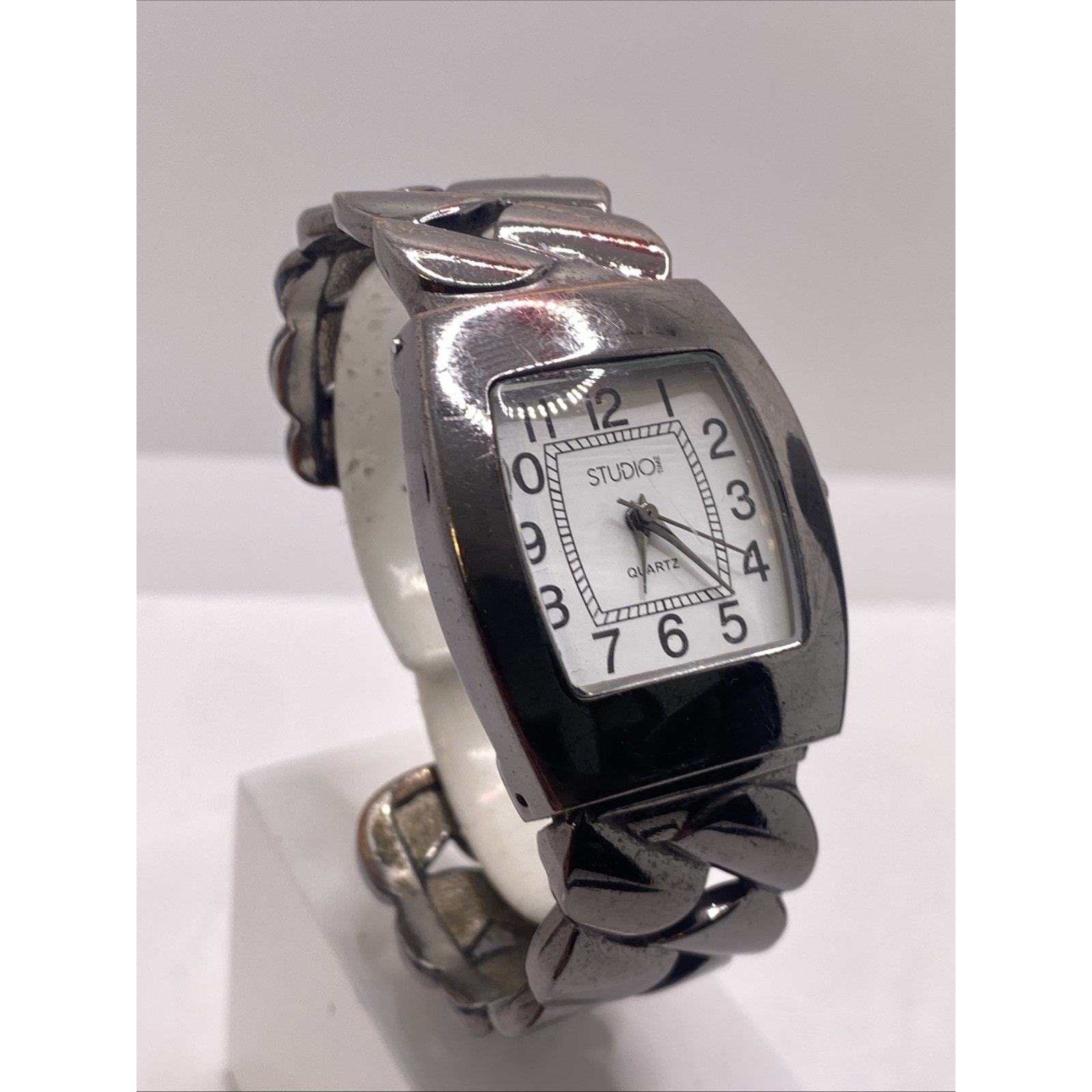 Studio Time Womens Silver Tone Gold Tone Bangle Cuff Watch New Battery